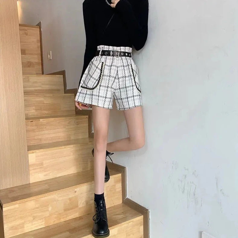 high waist plaid shorts