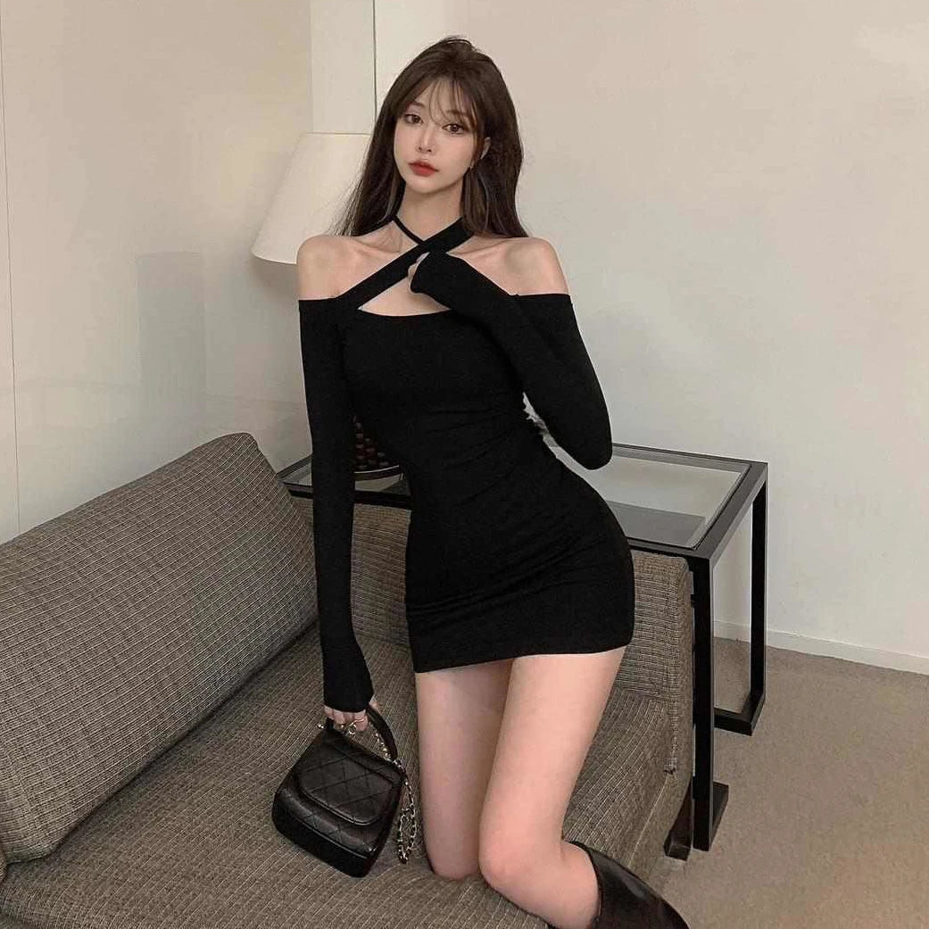 sexy off-shoulder slash neck mini dresses