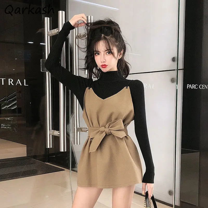 black long sleeve pullover + mini dress sets