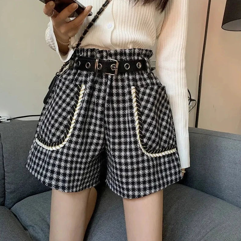 high waist plaid shorts