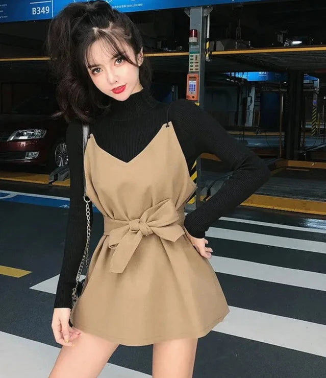 black long sleeve pullover + mini dress sets