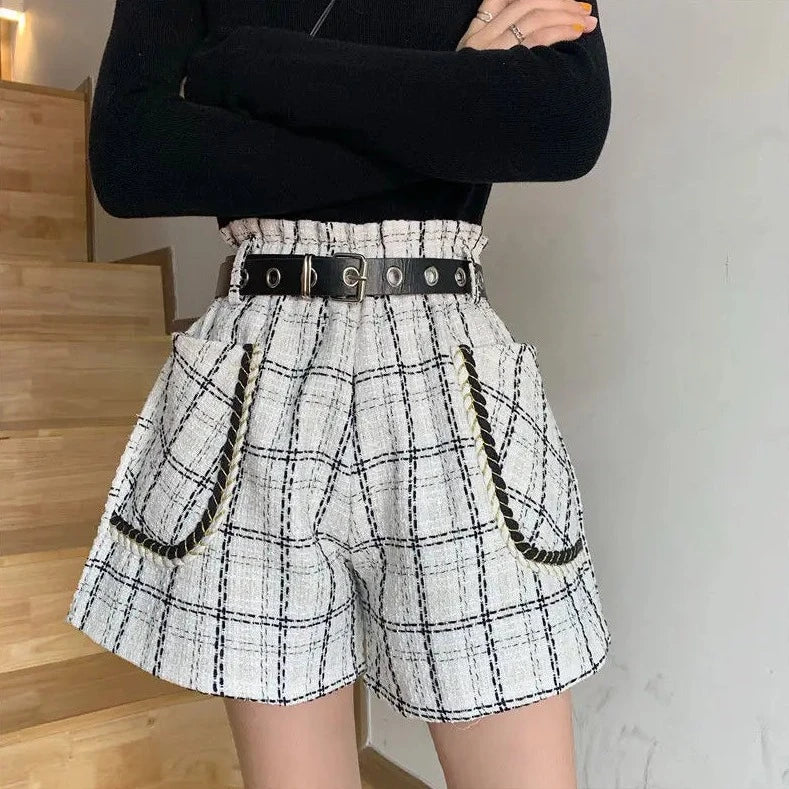 high waist plaid shorts