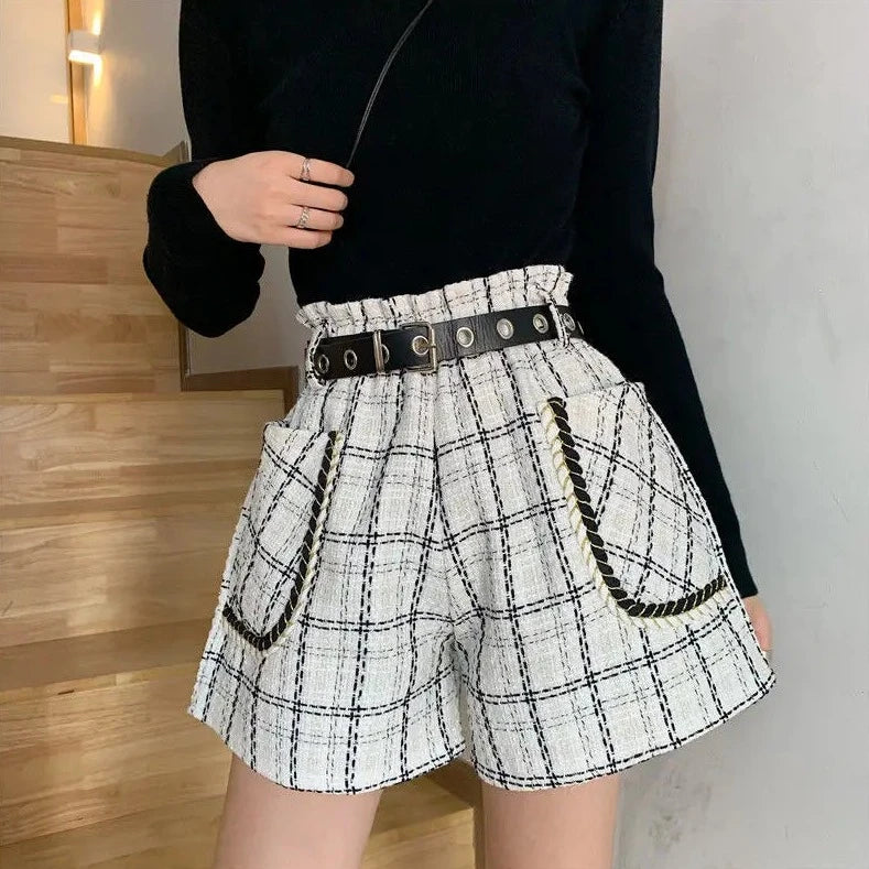 high waist plaid shorts