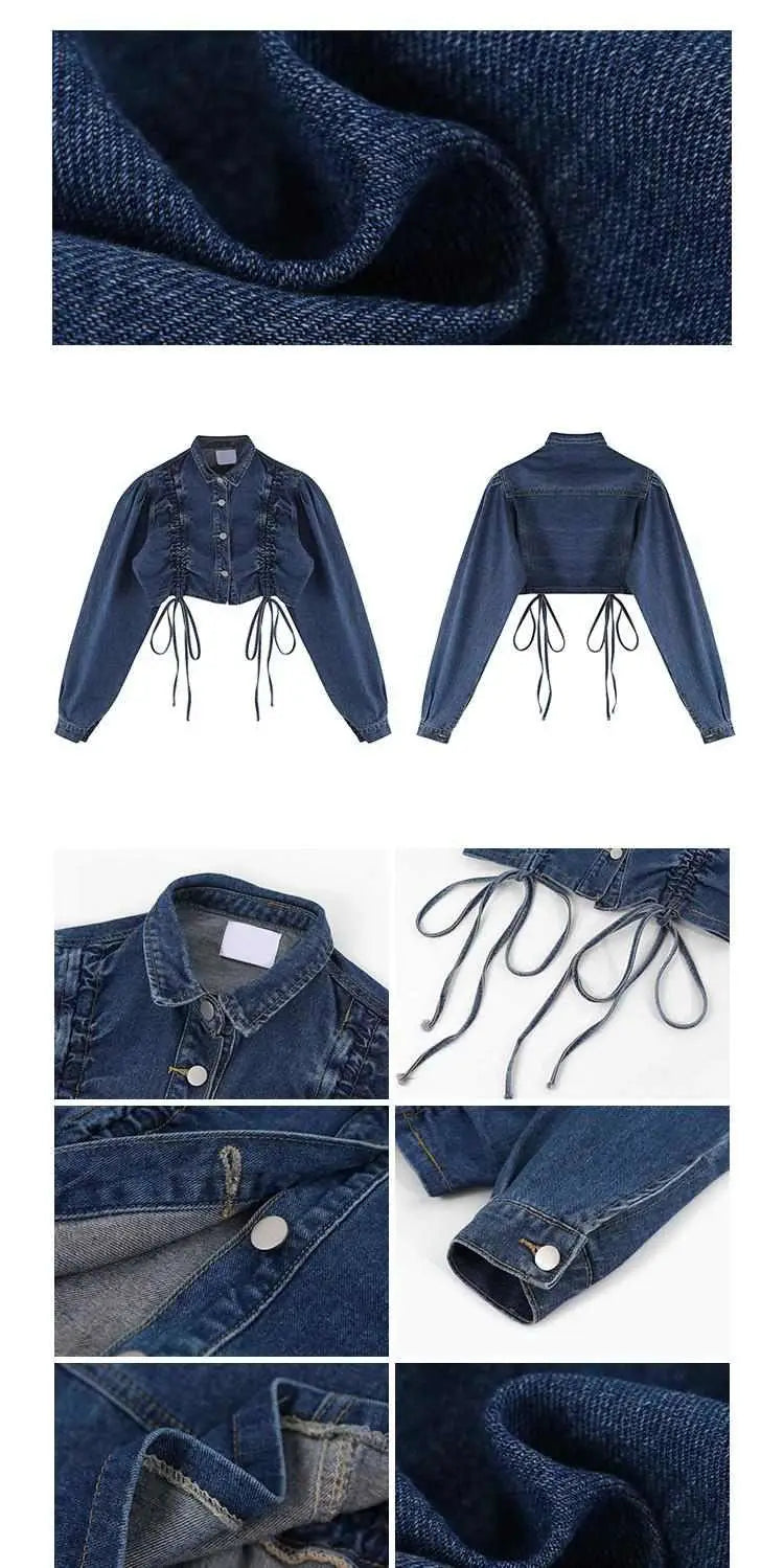 cropped pleated lace-up denim jackets