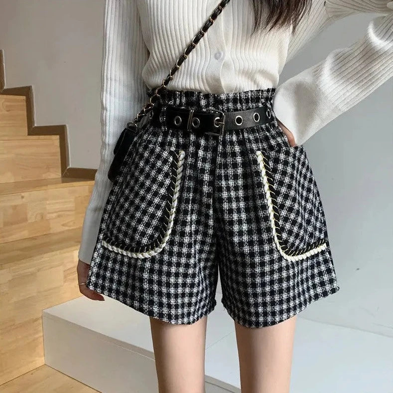 high waist plaid shorts