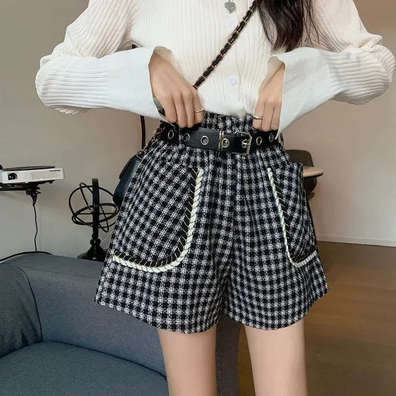 high waist plaid shorts