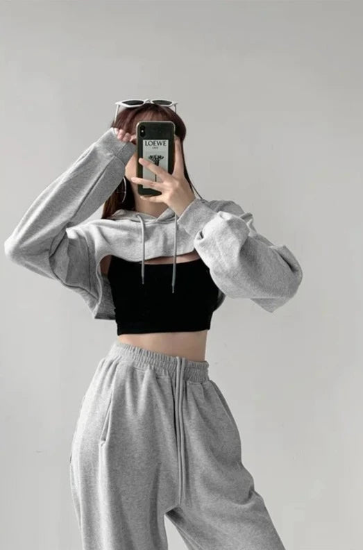 layered cropped hoodies