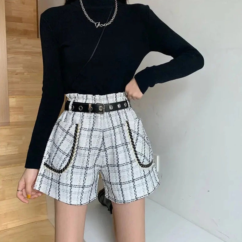 high waist plaid shorts