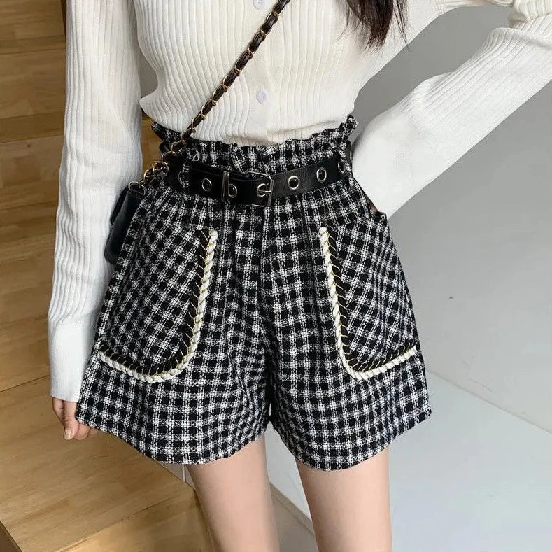 high waist plaid shorts