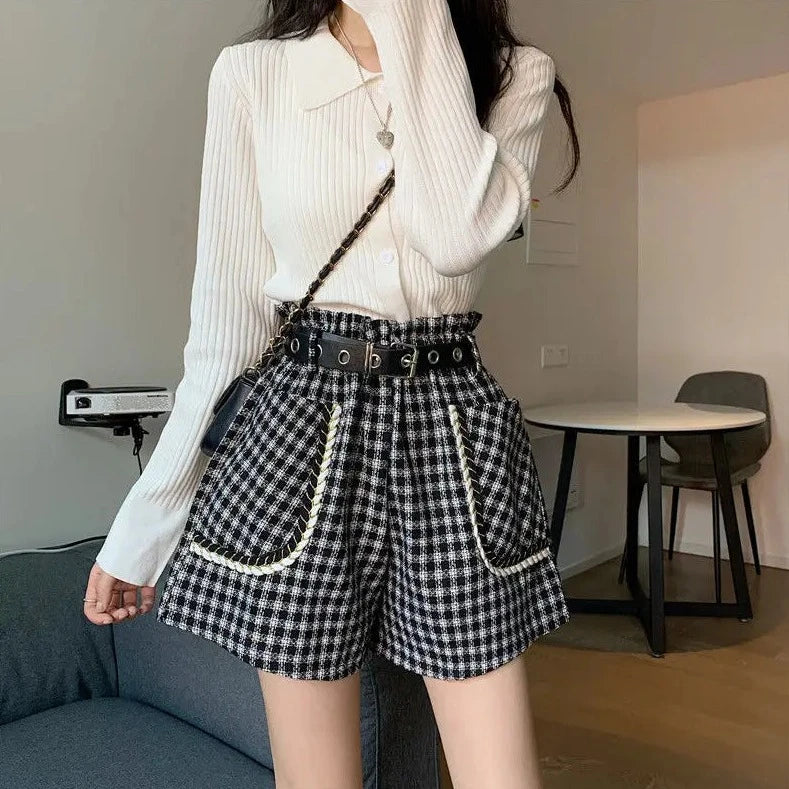 high waist plaid shorts