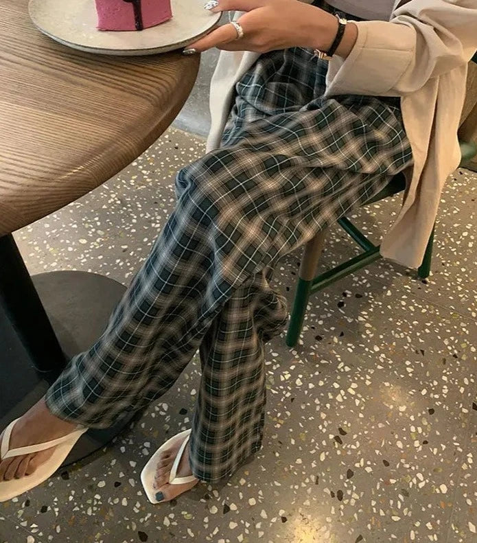 plaid wide leg loose fit pants