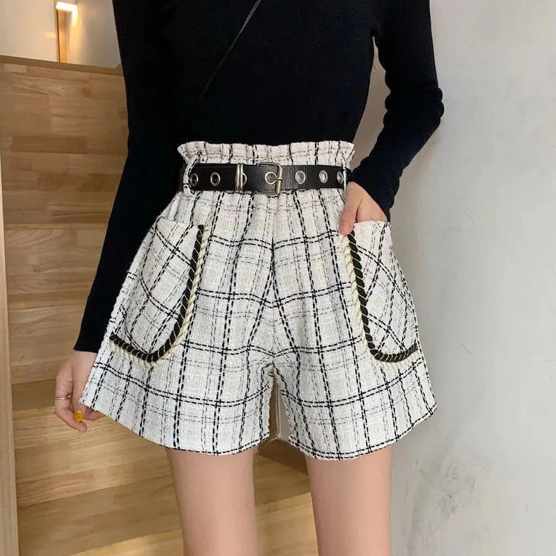 high waist plaid shorts