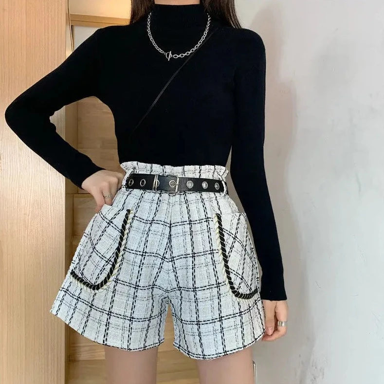 high waist plaid shorts