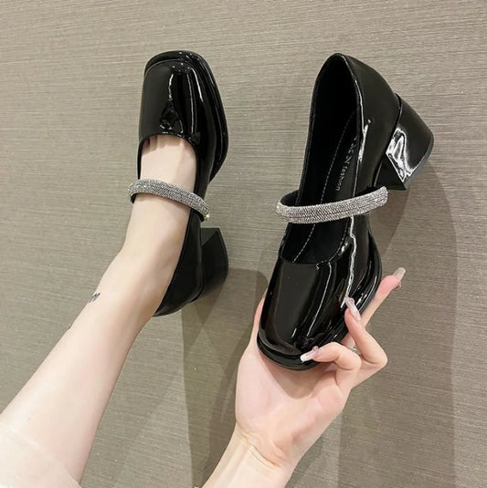 square toe leather casual medium heels