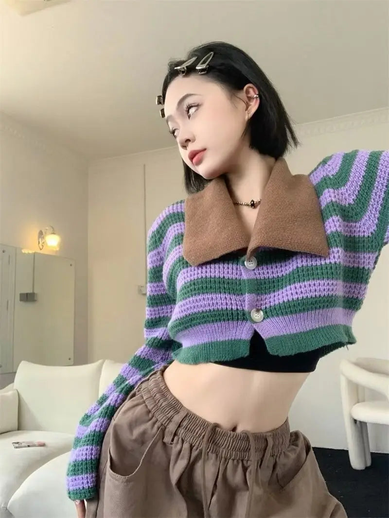 striped knitted crop tops cardigans