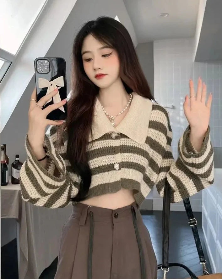 striped knitted crop tops cardigans