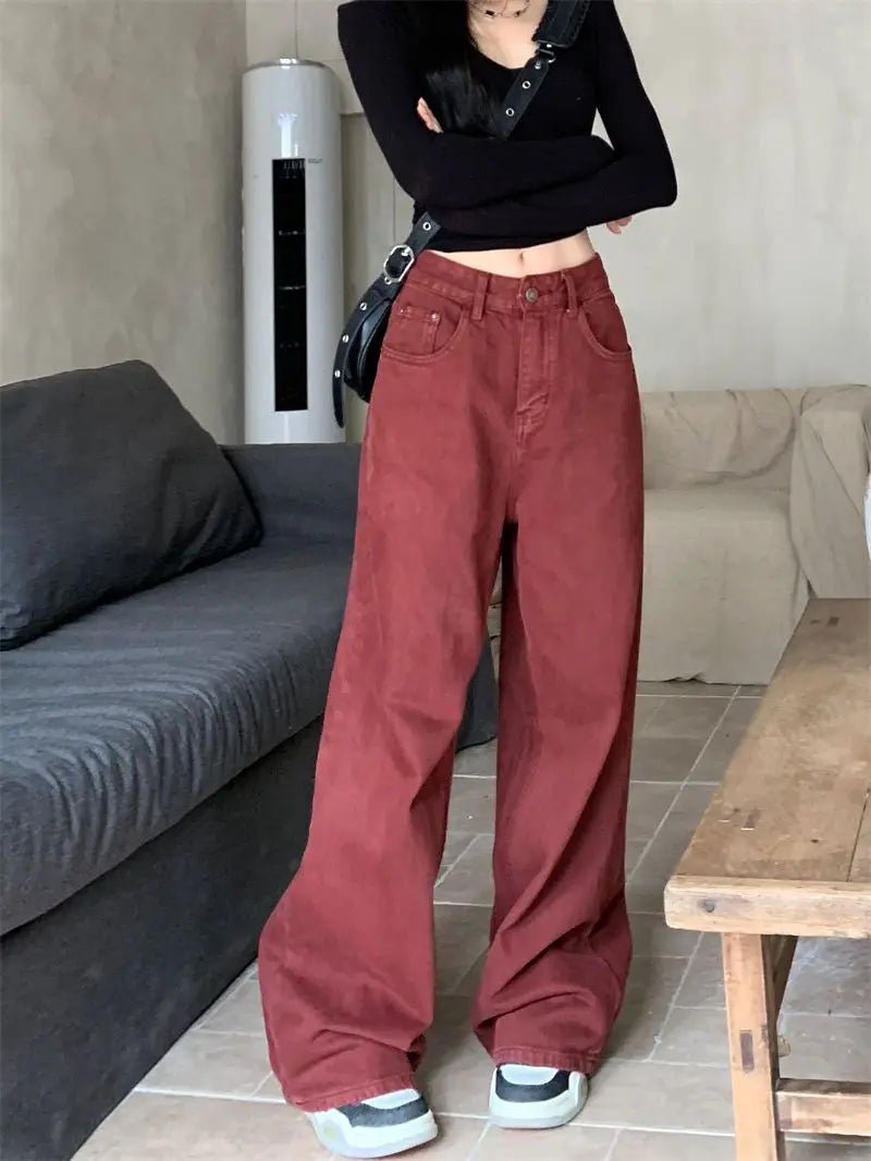 red vintage wide leg jeans