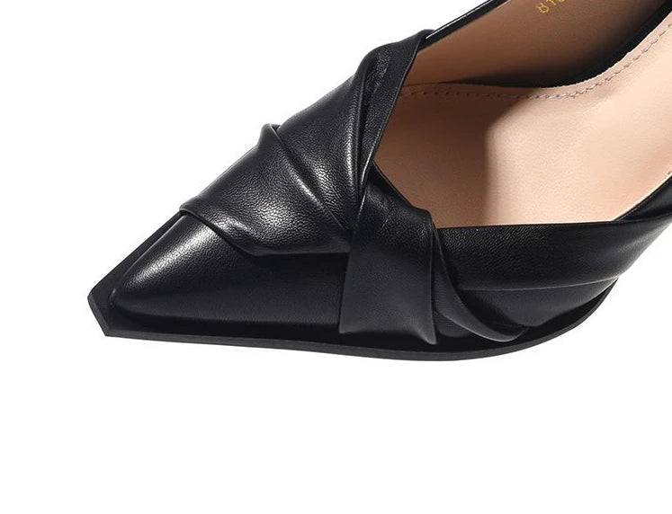 leather casual pointed toe high heels