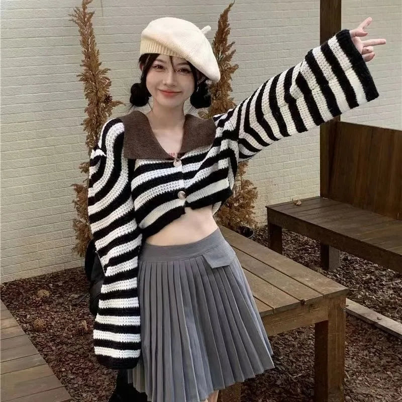 striped knitted crop tops cardigans