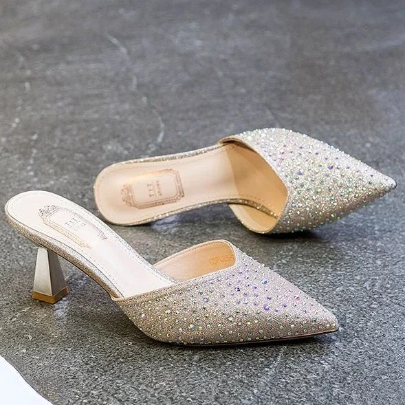 rhinestone stiletto heel slippers