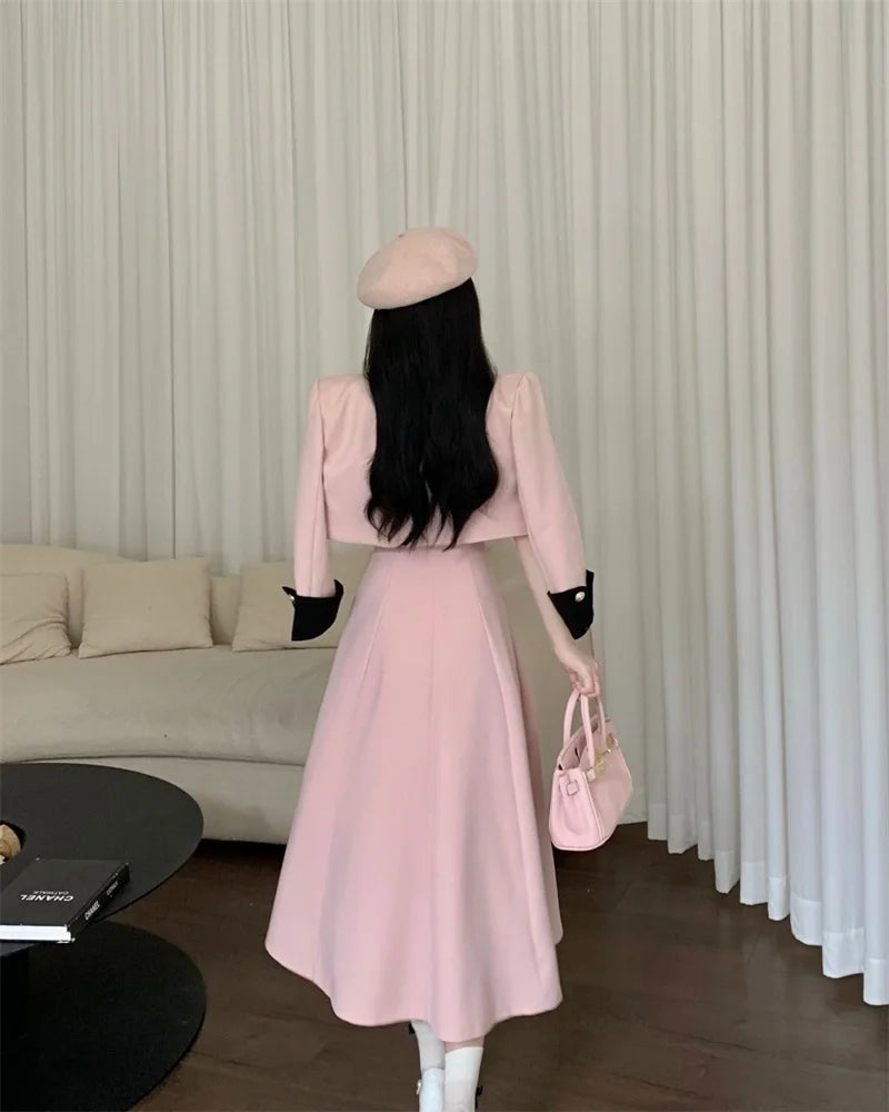 high quality two piece set short jacket coat + long skirt suits