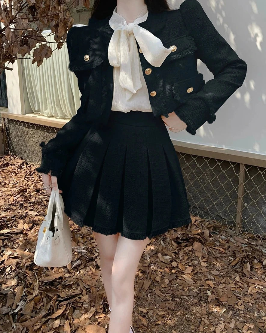 high quality french style short jacket coat + pleated skirt suits