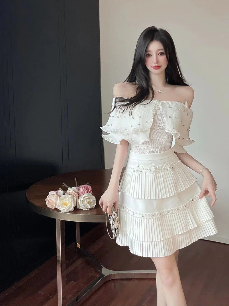 high quality shirt blouse crop top + skirts sets