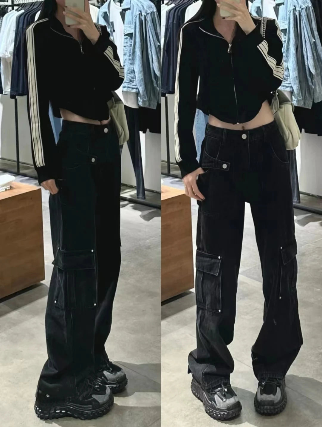 vintage cargo black jeans