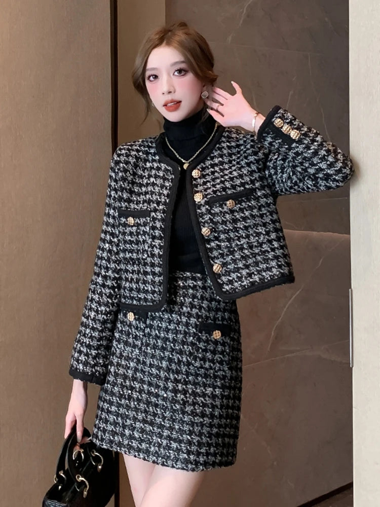 high quality tweed jacket + skirt suits sets