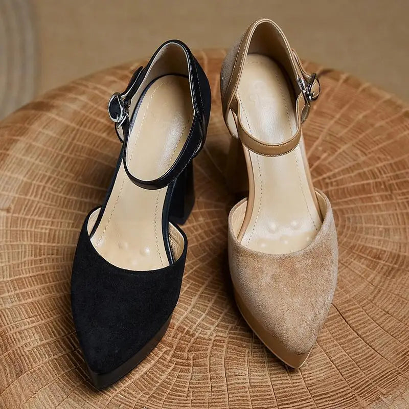 cow suede pointed toe high heels