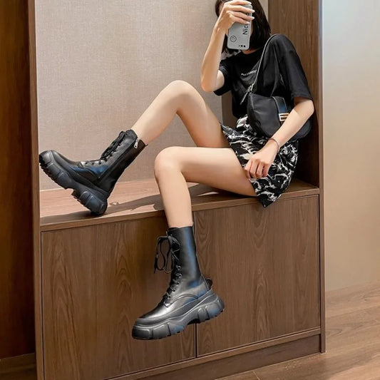 punk biker mid calf boots