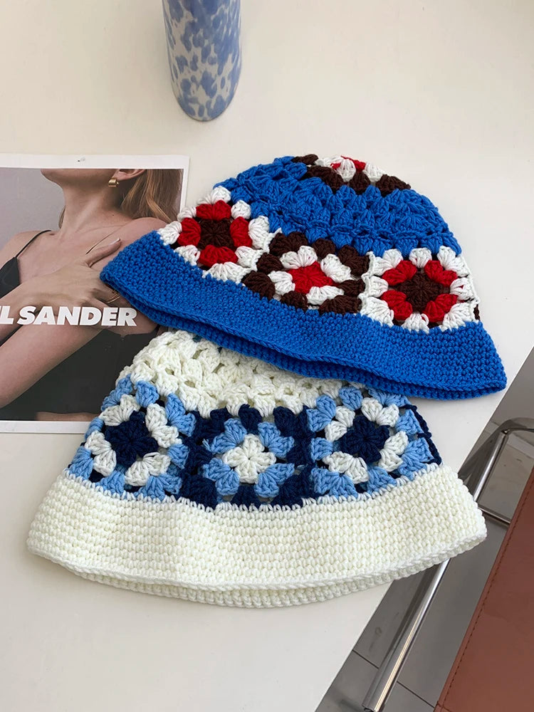 hand-knitted hook flower fisherman hats