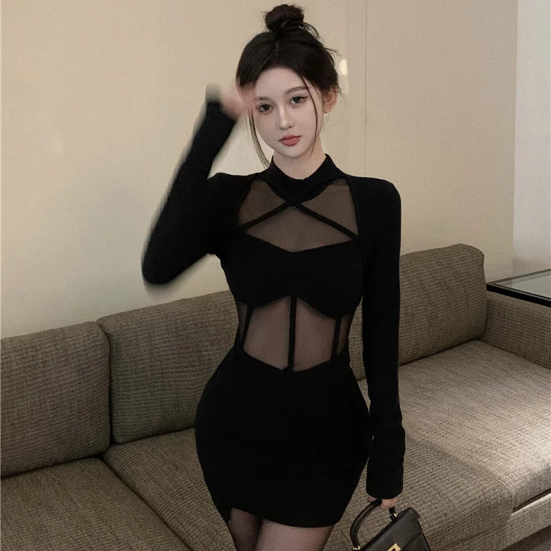 black long sleeve party dress