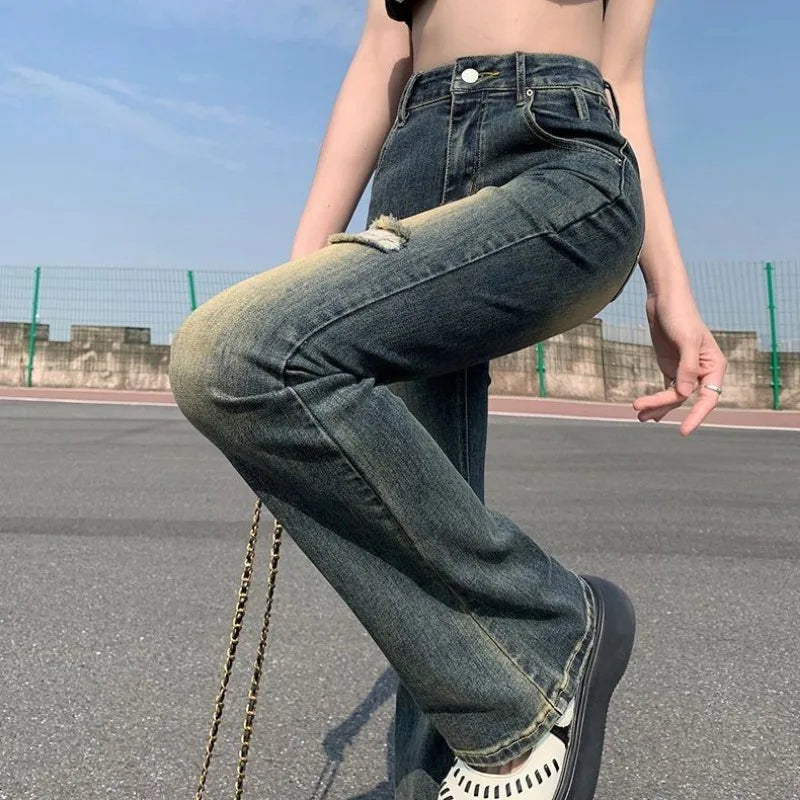 bleached holes flare jeans