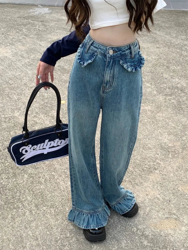 washed flare baggy jeans