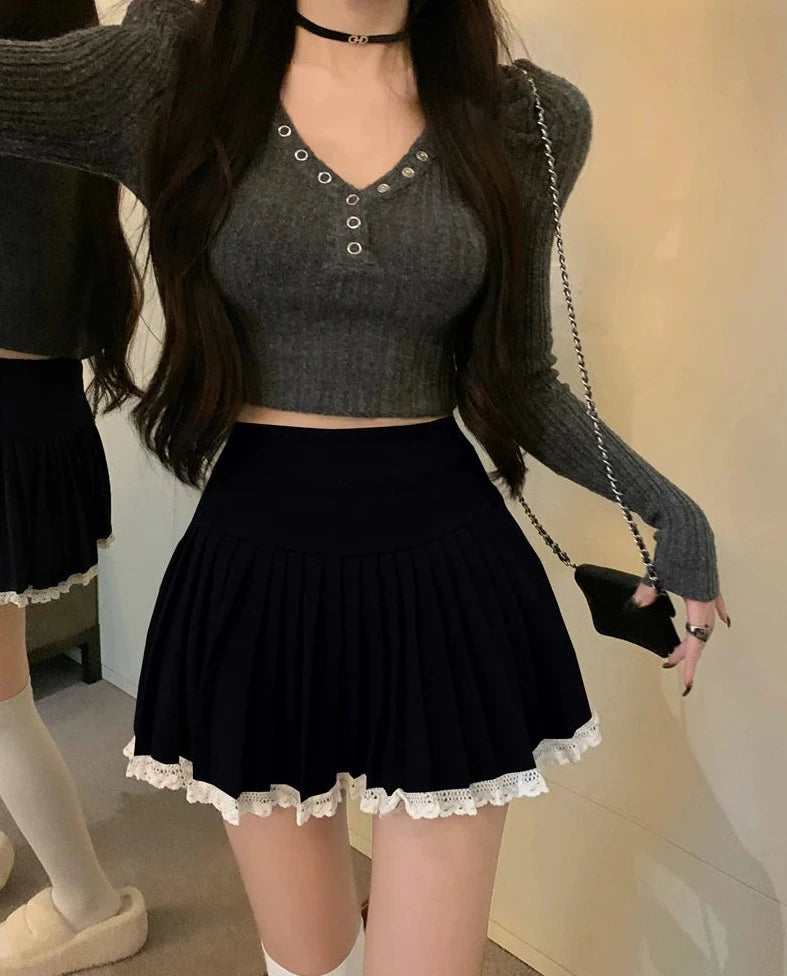 lace pleated mini skirts