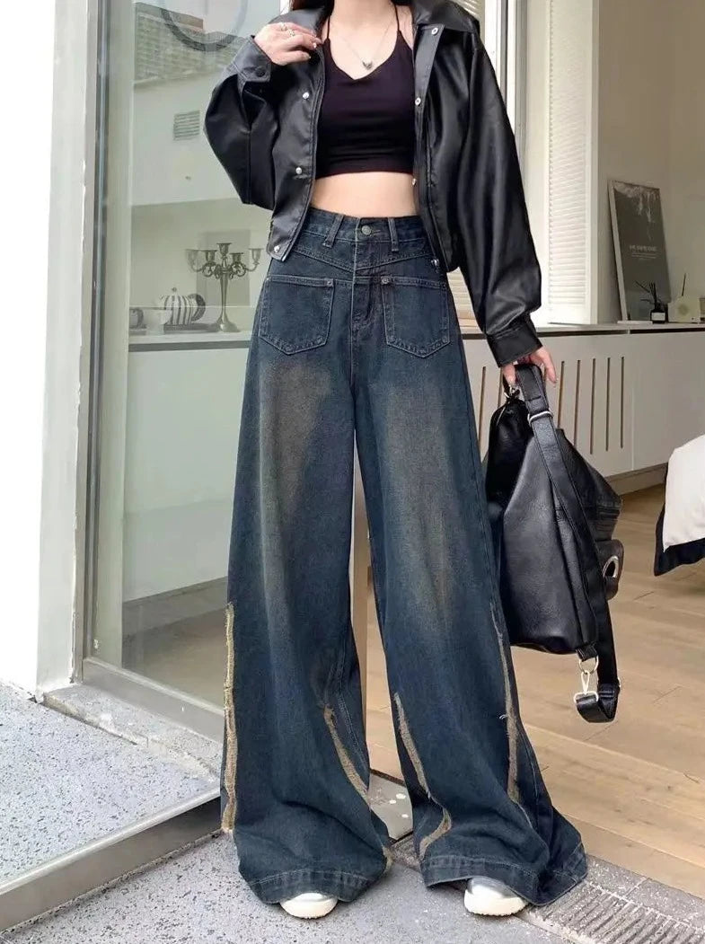 mopping wide leg jeans