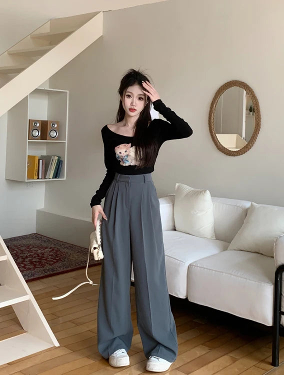 high waist loose fit wide leg pants