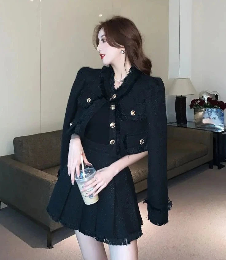 top  short jacket coat & mini skirts sets