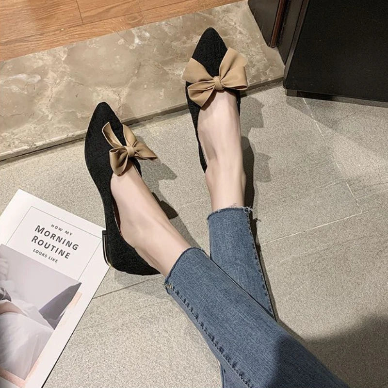 butterfly-knot pointed vulcanized shoes