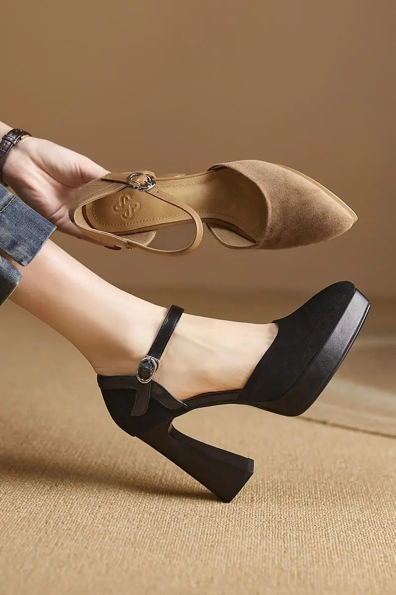 cow suede pointed toe high heels