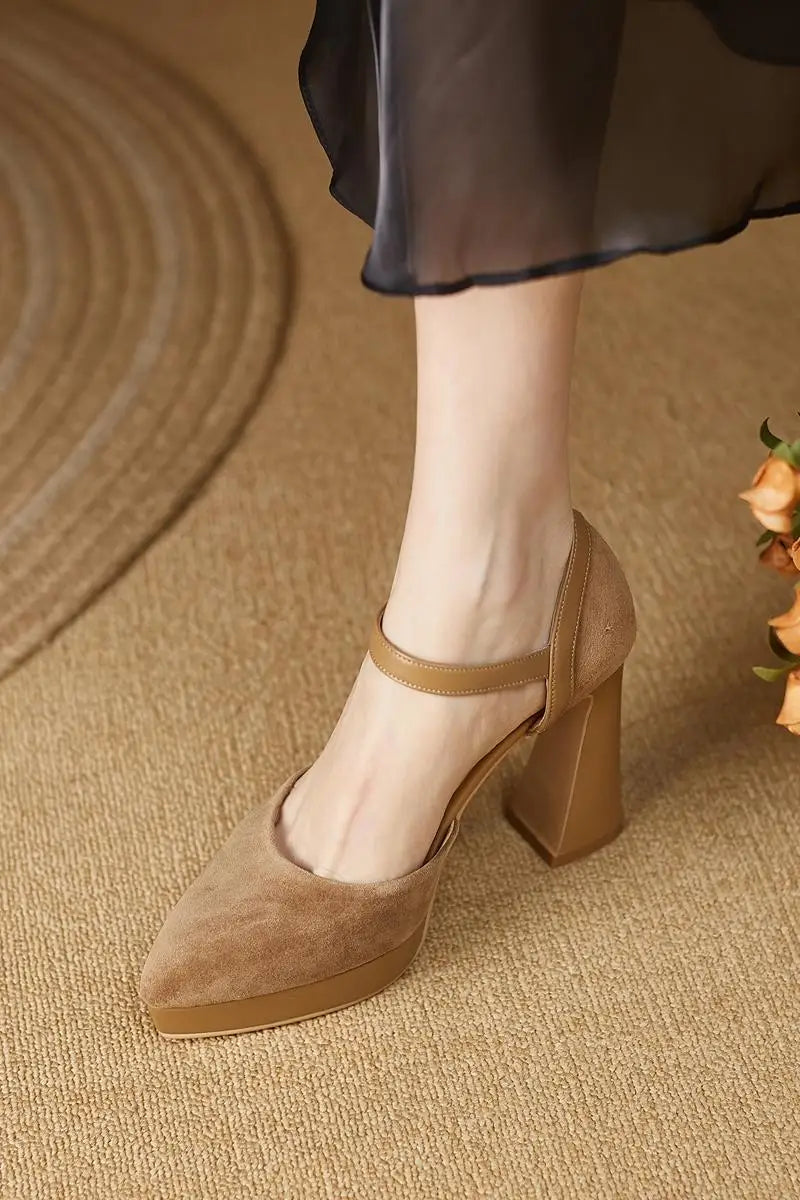 cow suede pointed toe high heels