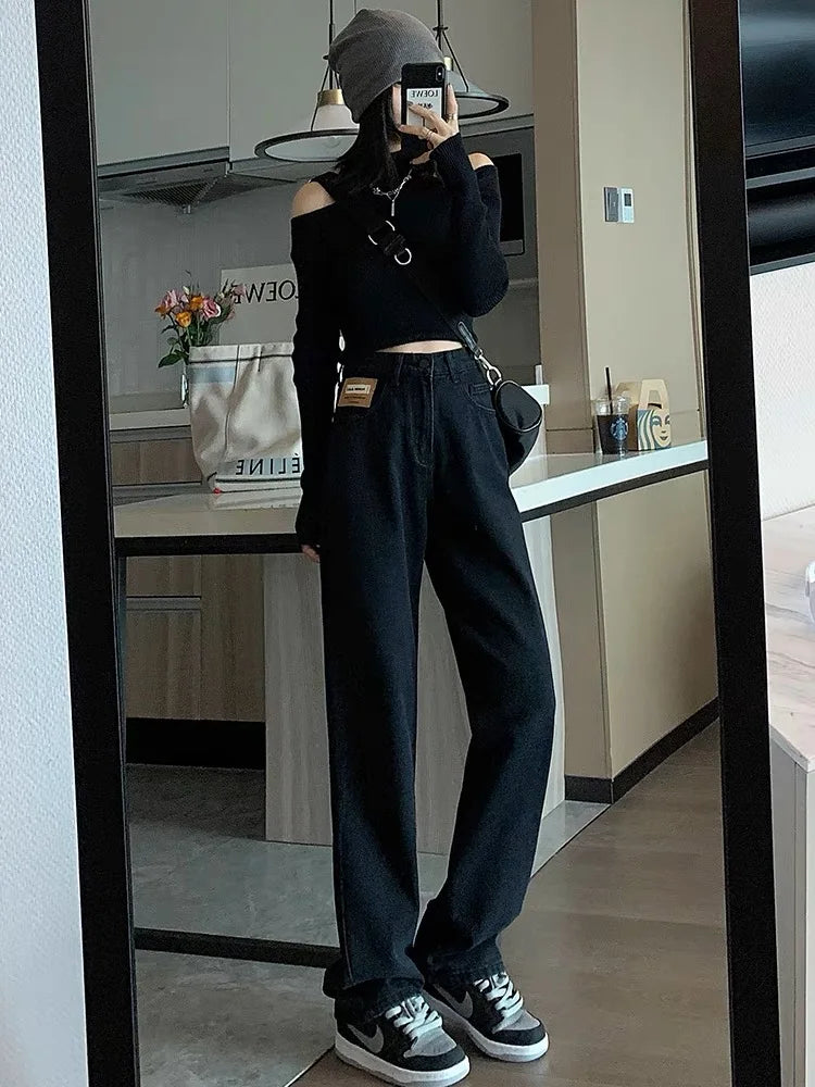 black wide straight jeans