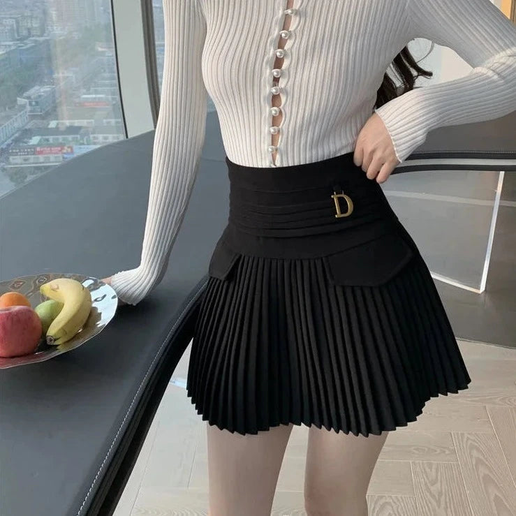 pleated high waist mini skirts