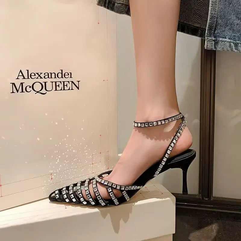 rhinestones pointed toe high heels