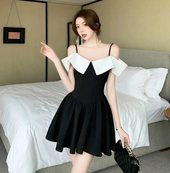 black high waist off shoulder dress