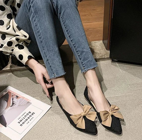 butterfly-knot pointed vulcanized shoes