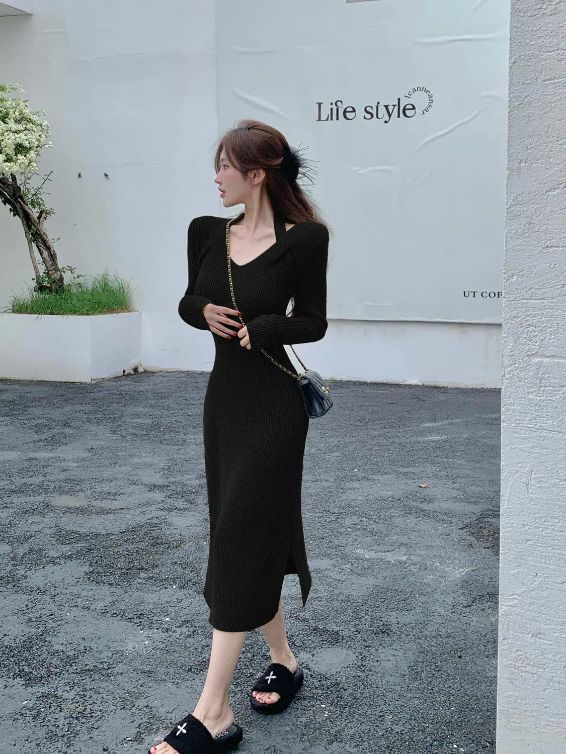 knitted slim long dresses