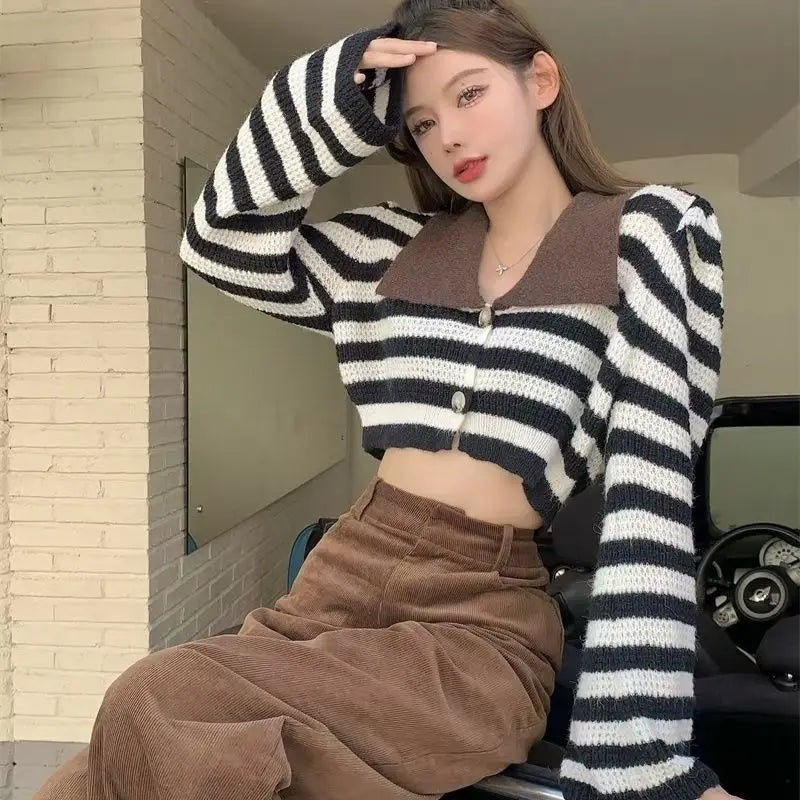 striped knitted crop tops cardigans