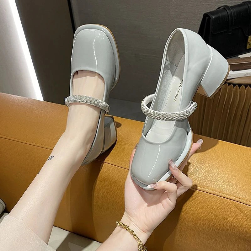 square toe leather casual medium heels